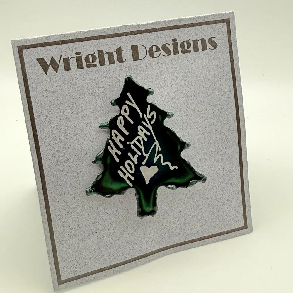 David Wright Designs Brooch Green Christmas Tree Happy Holidays Artisan Pin
